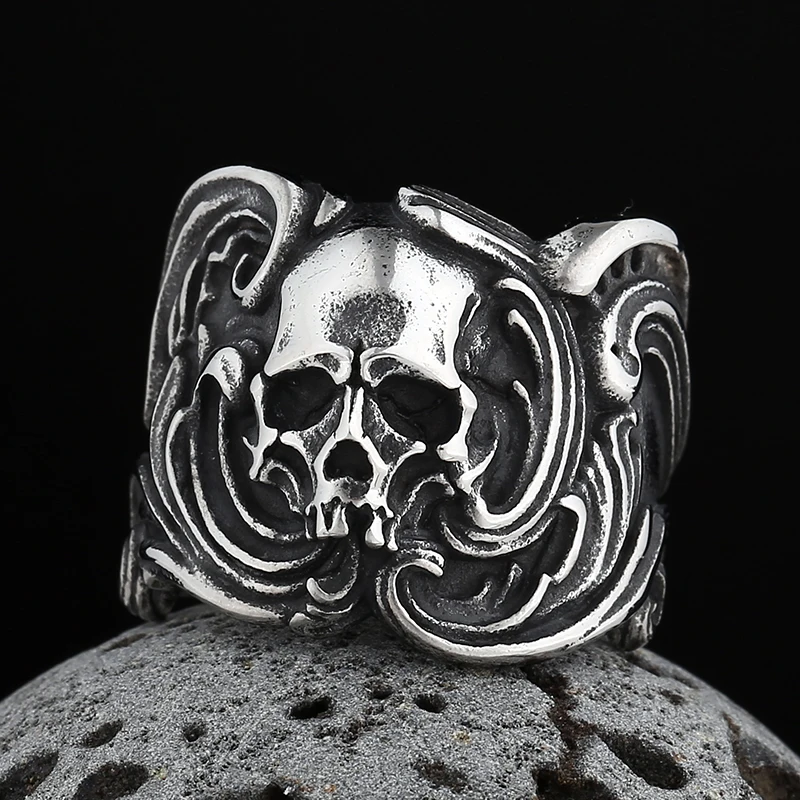 Wholesale Price Retro 316L Stainless Steel Rings Punk Rock Exaggerated Steampunk Skull Ring Gothic Fashion Jewelry