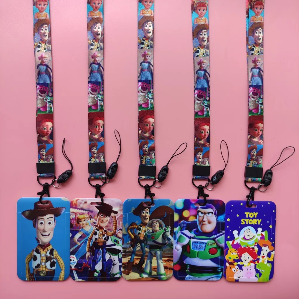 Disney Toy Story ID Card Holder Lanyard Anime Woody Badge Holders Boys Buzz Lightyear Card Case Retractable Clip Girl Neck Strap