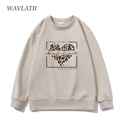 WAVLATII New Women Casual Cotton Sweatshirts Female Khaki Leopard Heart Printed Hoodie Lady Fashion Autumn Pullovers Tops WH2352