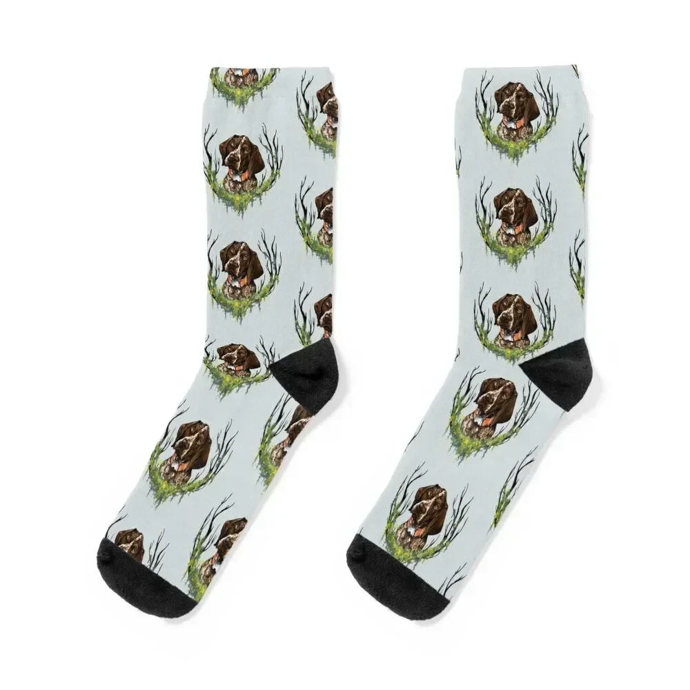 

German Shorthaired Pointer Socks New year's snow Running Crossfit Women's Socks Men's