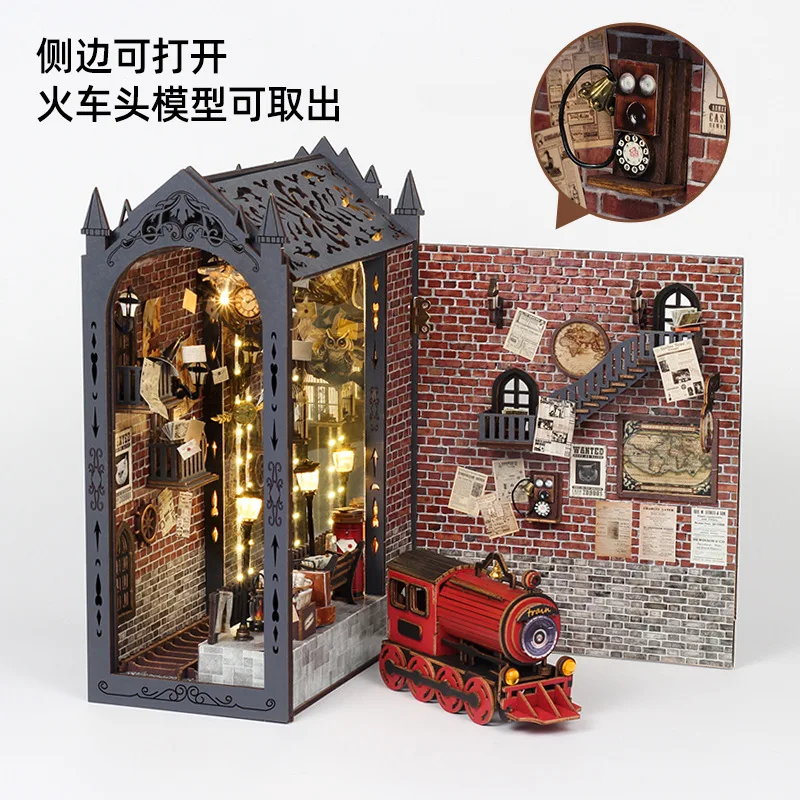 3D Booknook Fantasy Train Platform DIY Wooden Miniature Handmade Model Building Kits Assembled Book Standing Ornament Gift ﻿