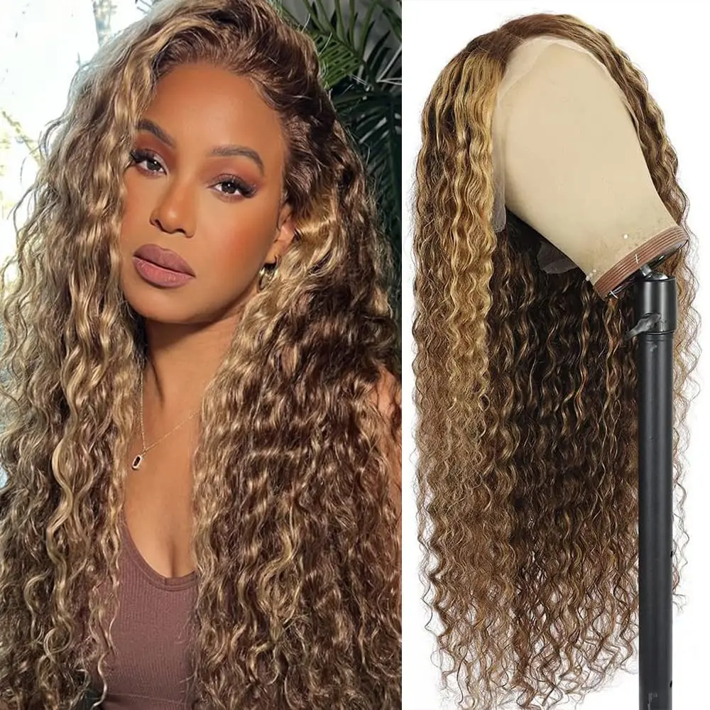 

Deep Wave 4/27 Honey Blonde 13x4 Lace Front Wig Human Hair for Women Brazilian Pre Plucked Deep Wave with Baby Hair 180% Density
