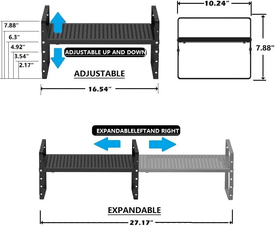 

Expandable Spice Rack, Stackable Metal Pantry Storage Shelves Stand, Adjustable Height Cabinet Shelf Organizer