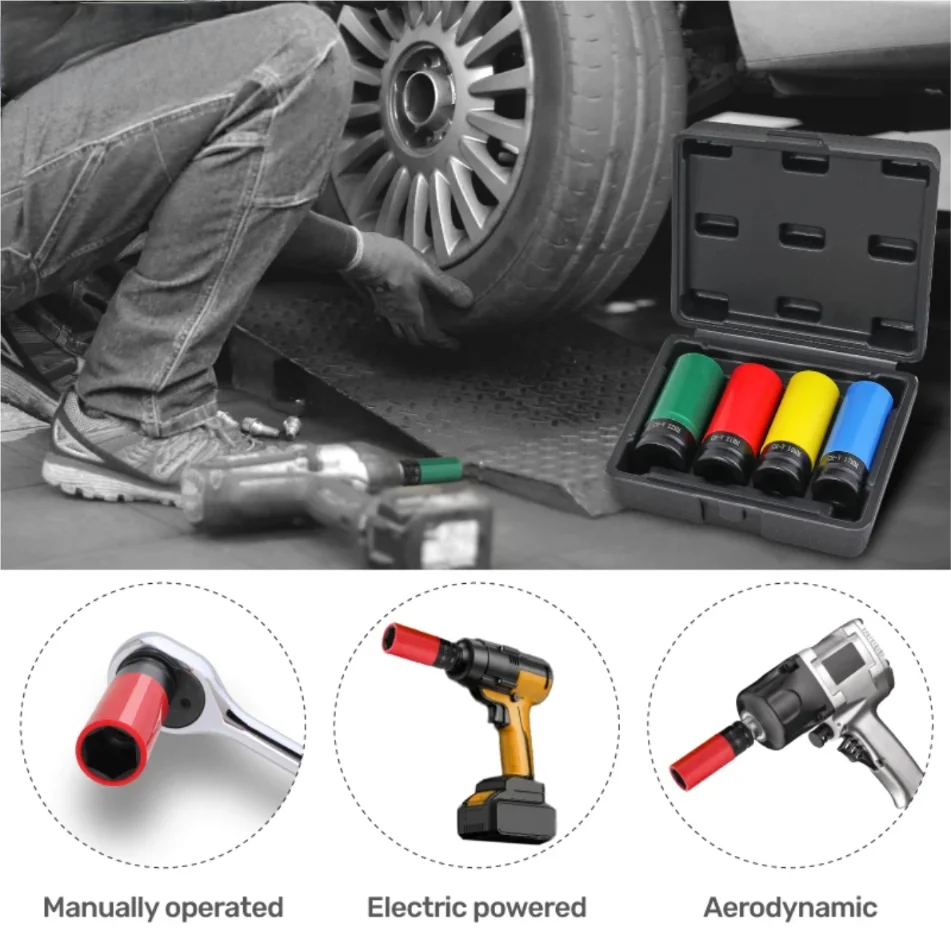مجموعة مقابس حماية محور العجلة 4 قطع 1/2 بوصة - مجموعة مقابس أدوات السيارات لإصلاح السيارات، أدوات ميكانيكية لخدمة الإطارات