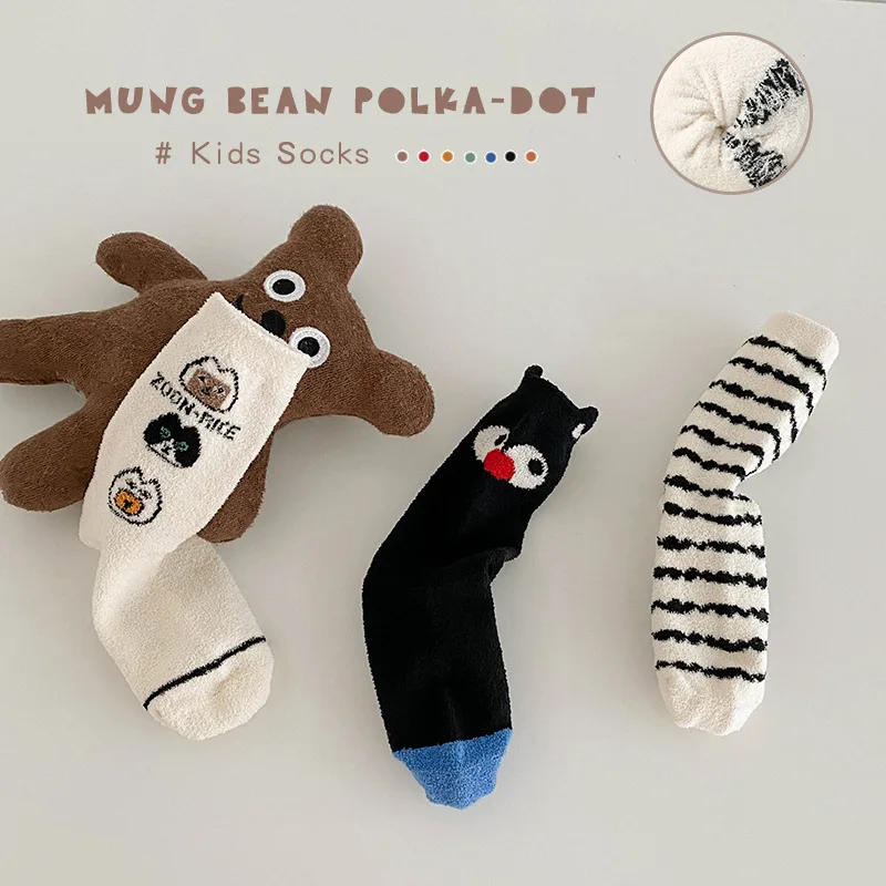 Thicken Children Socks Winter Velvet Socks Boys Girls Letter Stripe Funny Socks Warm