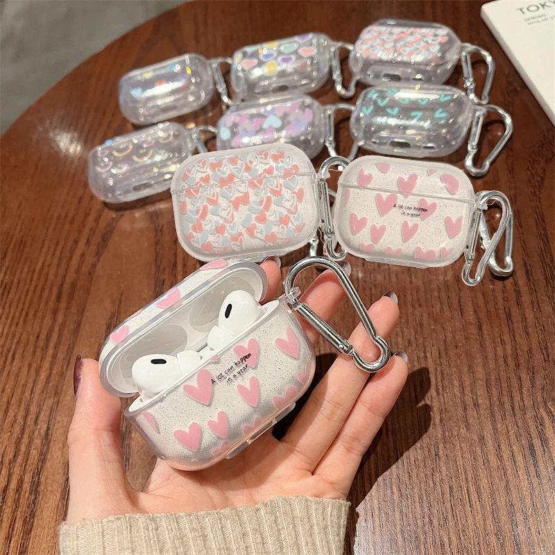 Soft Silicone Cover For AirPods Pro 2nd Bling Glitter Colorful Heart Case For AirPods 2 1 3 Girls Cartoon Earphones Charging Box