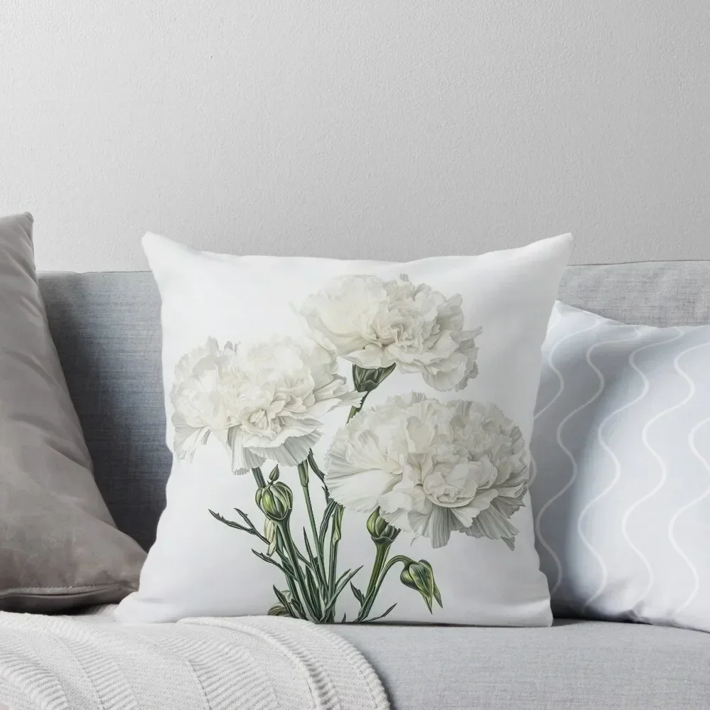 

White Carnations Throw Pillow Pillowcases For Pillows Cushion Cover For Sofa pillow