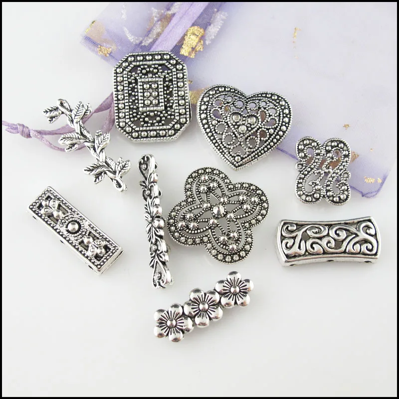 Fashion New Buterfly Flower Heart Rectangle Knot Charms Spacer Bar Beads Connectors Antique Silver Color