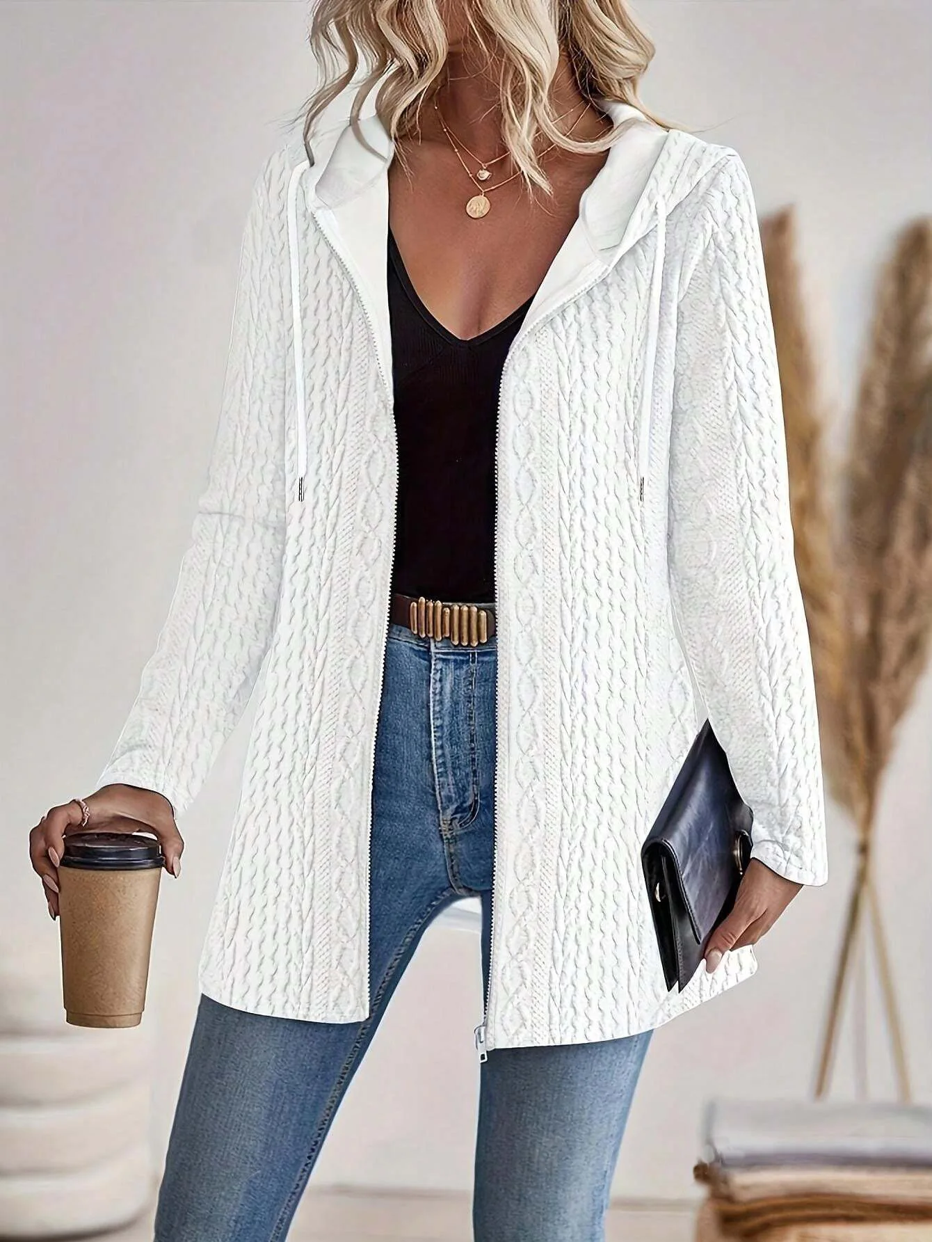 

Women's New Jacket Autumn Winter Solid Color Fashionable Casual Loose Commuter Style Coats Knitted Long-sleeved Zipper Cardigan