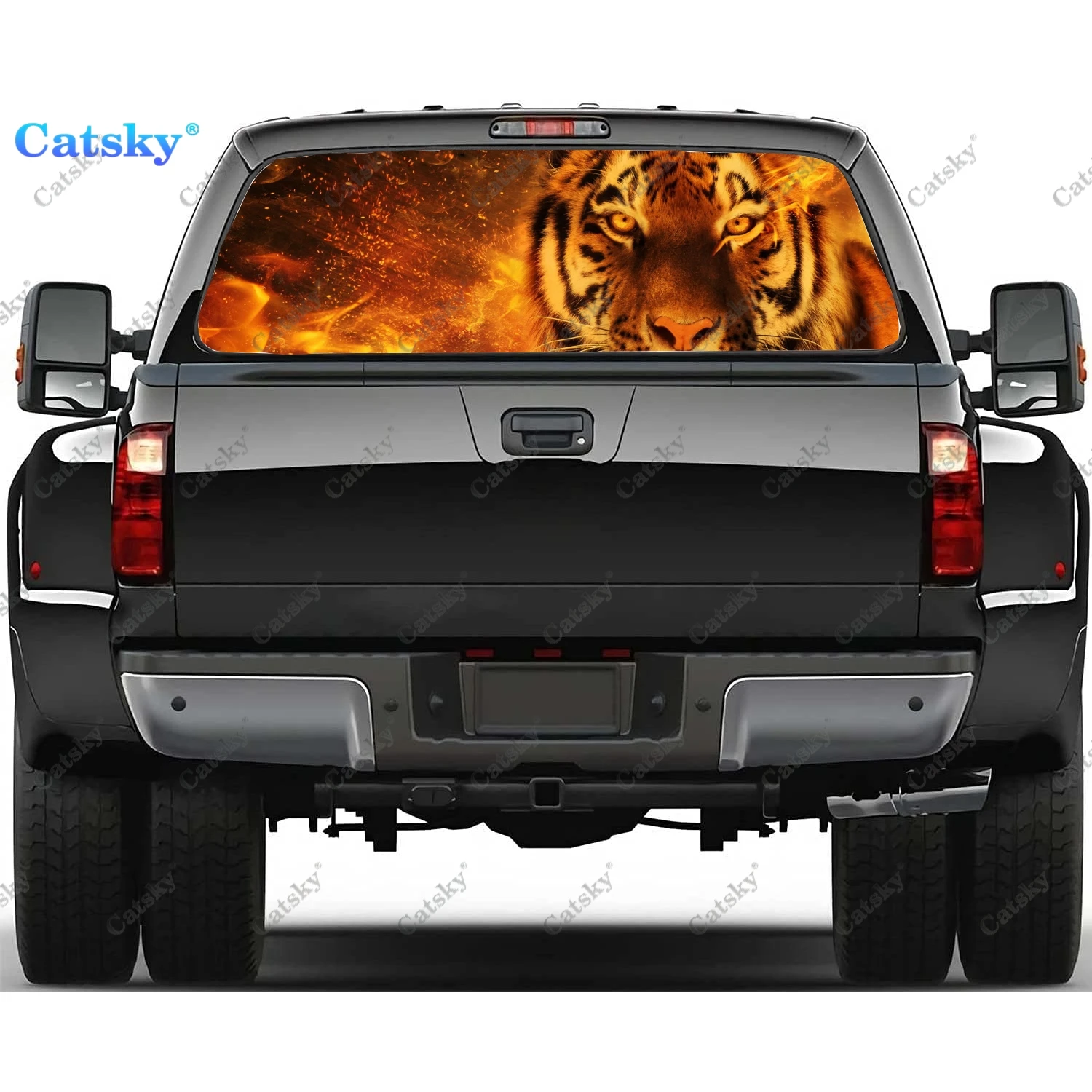 

Fierce Tiger Printing Rear Window Sticker Windshield Decal Steed Truck Rear Window Decal Universal Tint Perforated Vinyl Graphic