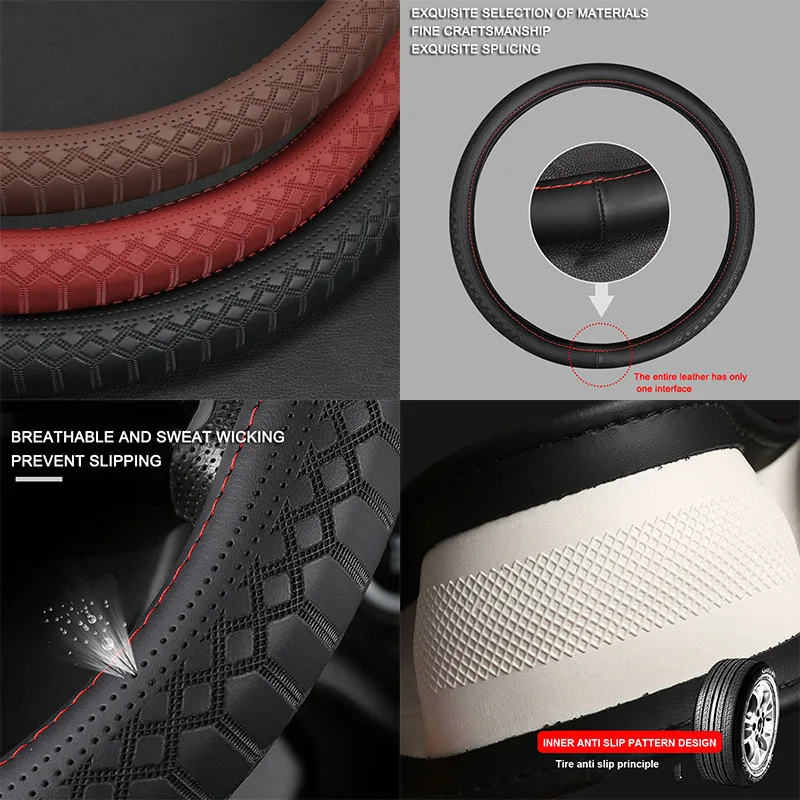 For 40/42/45/47/50CM Steering Wheel Large Car Truck Lorry Van Steering Wheel Cover Embossed Leather Auto Accessories 5