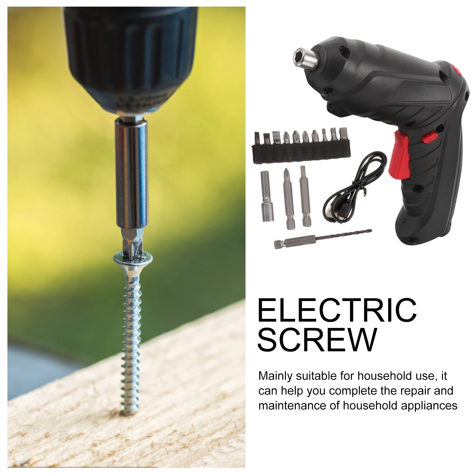 

1Set Chargeable Screwdriver Cordless Electric Drill Mini Hand Tool Kit for Household Repair DIY Projects Small Screws