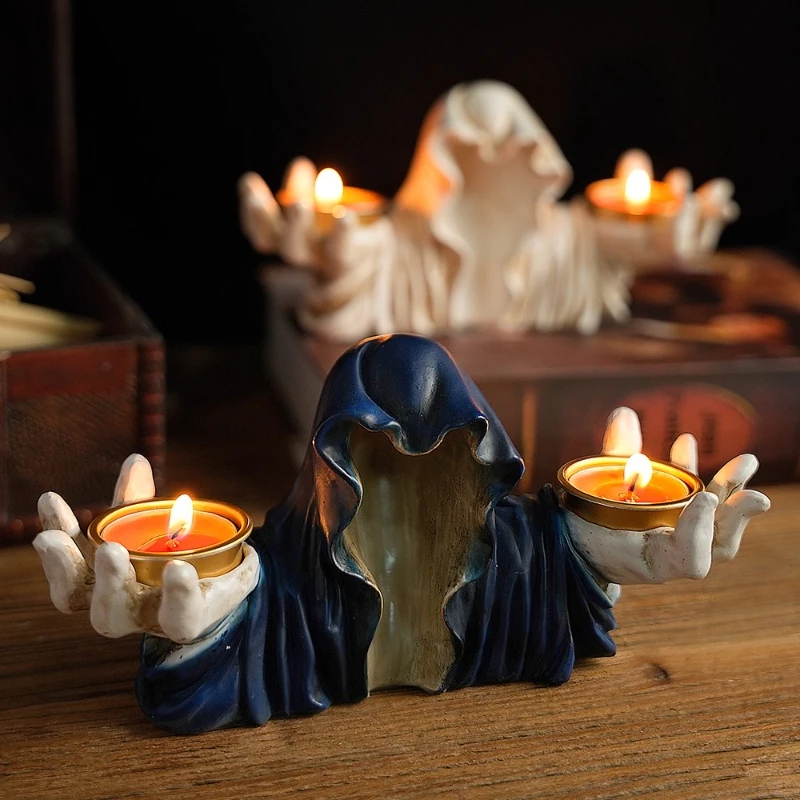 Creative Halloween Wizard Candle Holder Mysterious Dark Style Retro Desktop Decoration Ornament Craft Ghost Festival