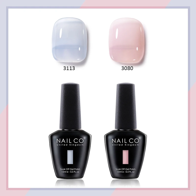 

NailCo 2Pcs Jelly Nude Gel Nail Polish High Quality Translucent Milky White Nail Gel Varnish Soak Off UV LED Gel for Nail Art