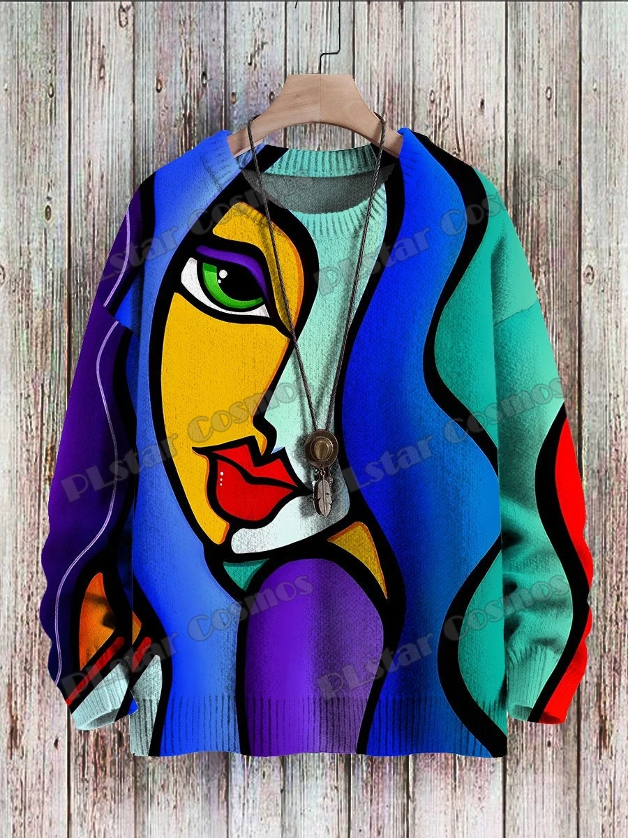 Abstract Art & Cute Animals Penguin Snowflakes 3D Printed Mens Knitted Pullover Winter Unisex Casual Knit Pullover Sweater ZZM92
