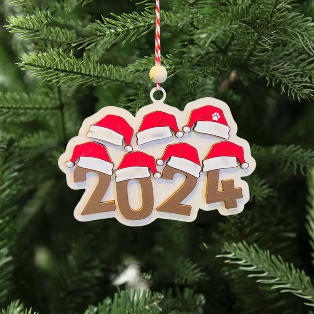 2024 Christmas Hat Pendant Wooden Family Santa Hat Hanging Ornament Family Member Hats Ornament For Xmas Tree Mantel