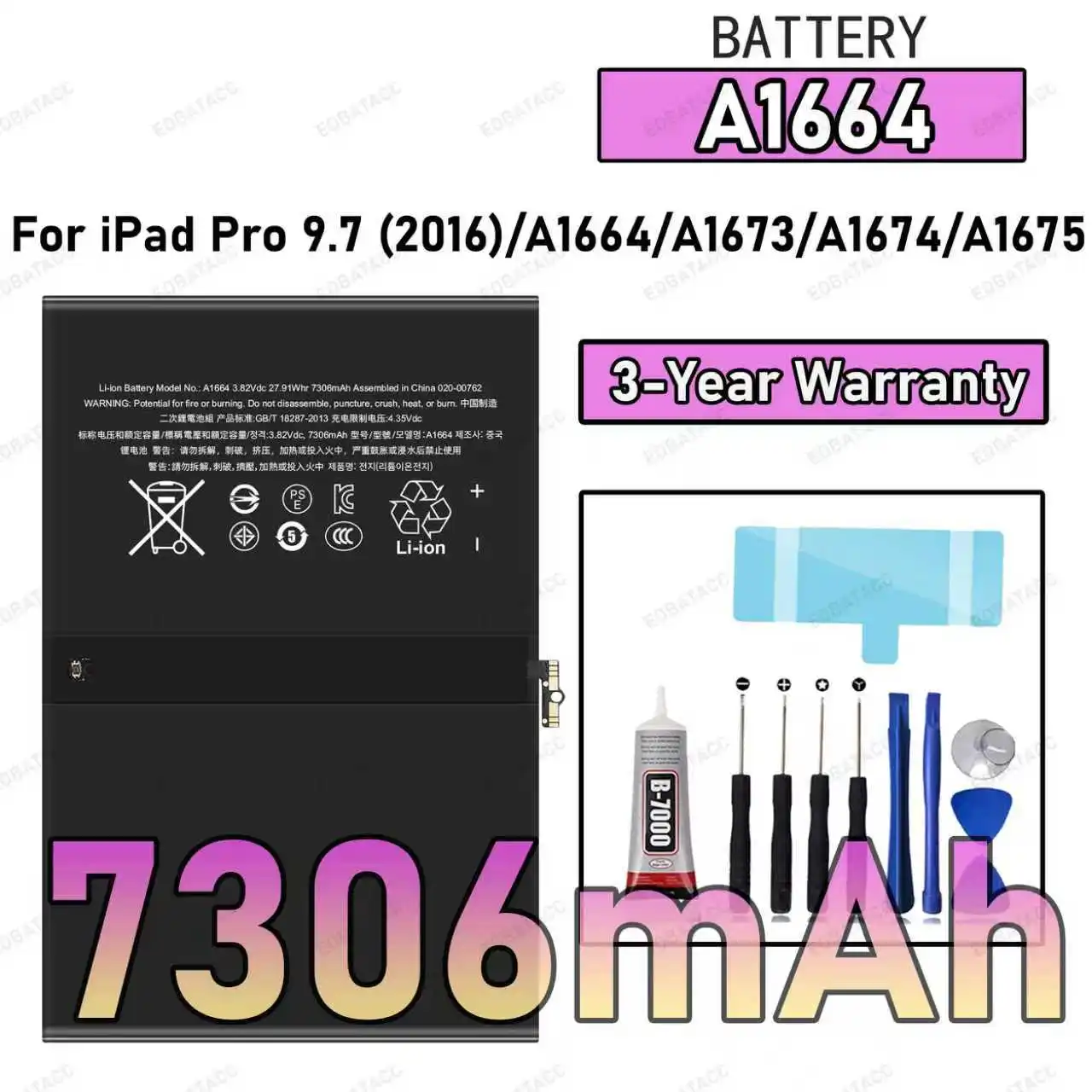 

100% New High Quality A1664 7306mAh Battery For ipad pro 9.7/A1664/A1673/A1674/A1675 tablet Battery Bateria+Free Tools