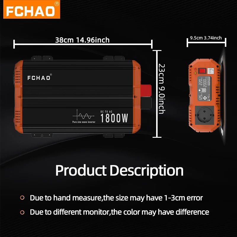 Imagem -02 - Fchao Onda Senoidal Pura Inversor Solar 12v 24v a 220v 3600w Conversor de Energia Display Lcd Tensão Transformador Acessórios Automóveis ue