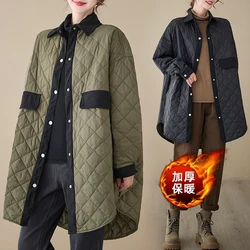 New Autumn Winter Quilted Jackets Women Retro Patchwork Down Cotton Coat Female Long casual Cotton Clothing Single-Breasted 3XL