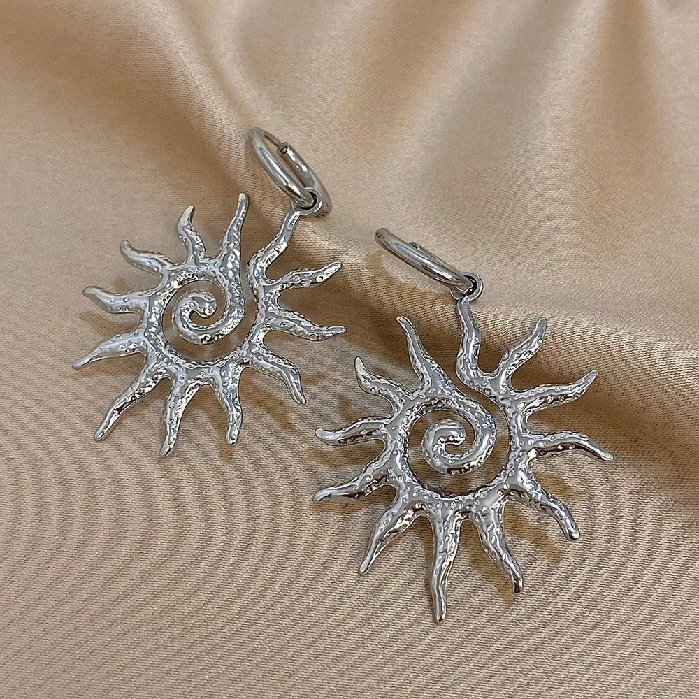 البوهيمي دوامة الشمس انخفاض الأقراط الذهب والفضة الرجعية السماوية تصميم سبيكة المواد بيان مجوهرات للنساء ارتداء اليومي #5