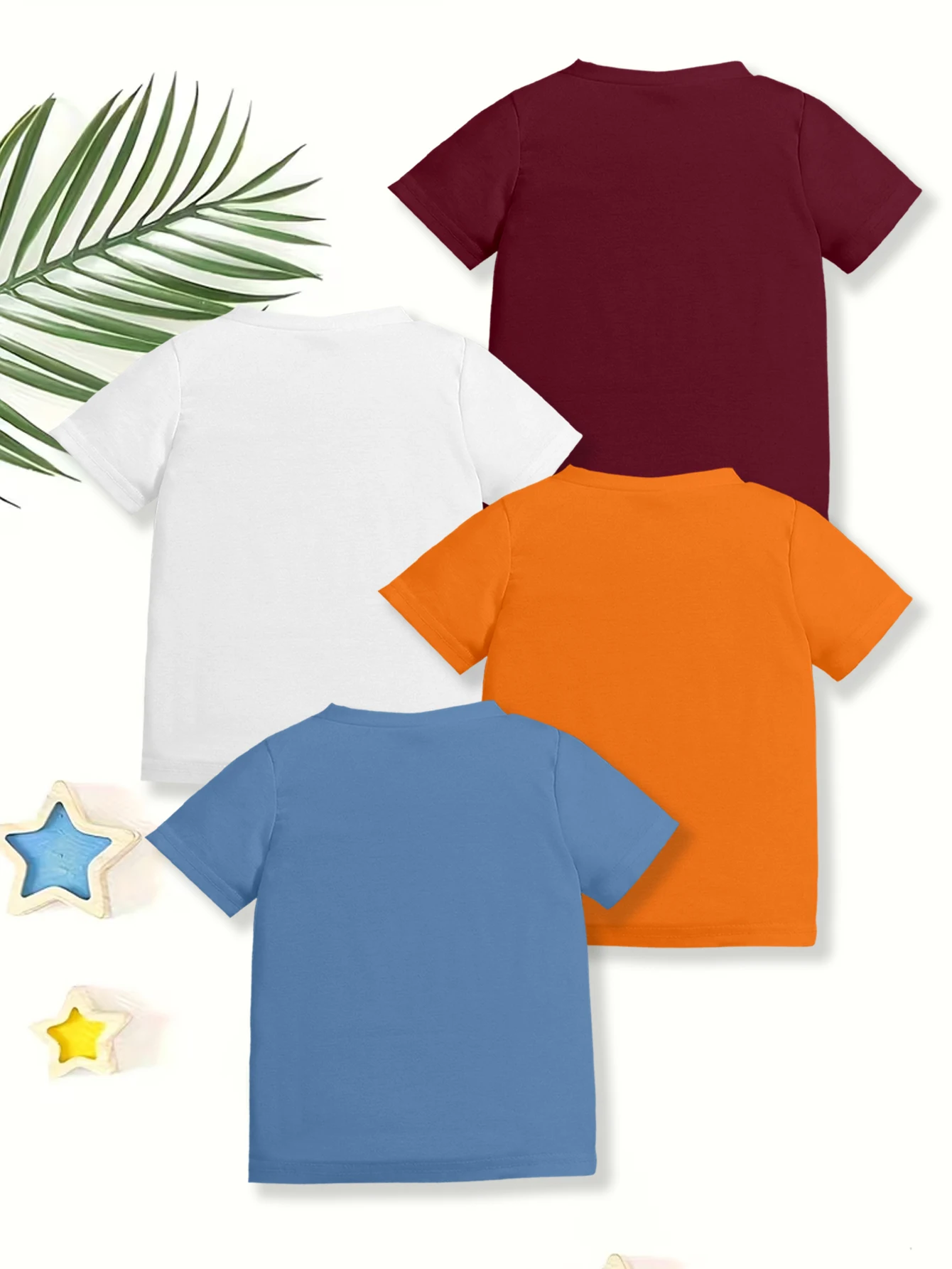 4 pieces: Summer Boys Short Sleeve Casual T-shirt Forest Biker Man Triangle Tent Print