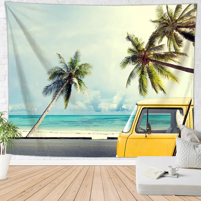 VIKAMA American Retro Seaside Road Tapestry, West Coast Y2K Vacation-Style Living Room Background Fabric For Home Decoration