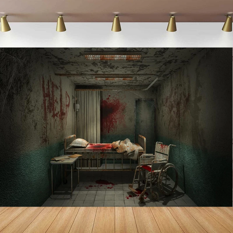 

Creepy Hospital Bloody Ward Room Photography Backdrop Horror Hospital Interior Background For Halloween Zombie Party Decoration