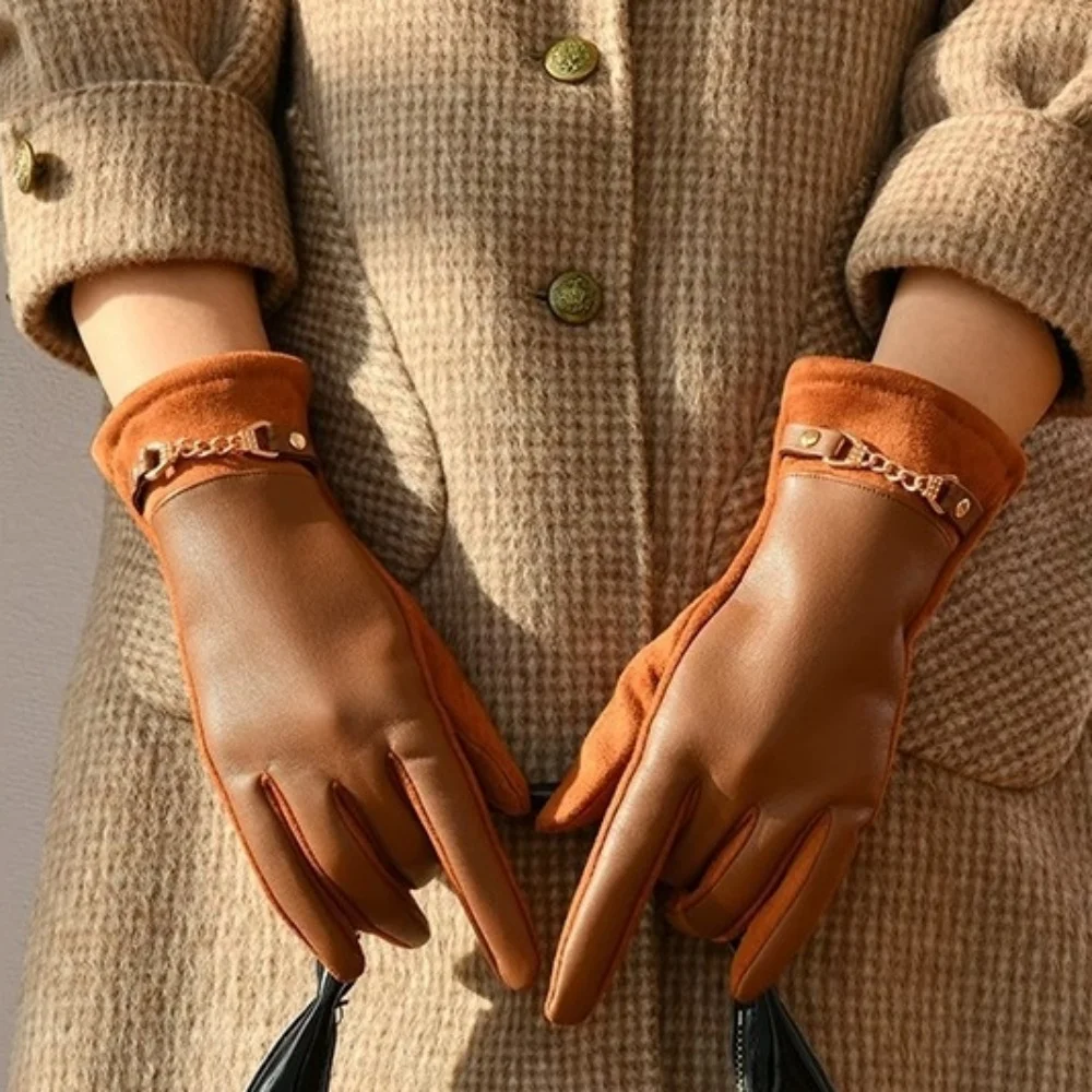 الشتاء المخملية سميكة المرأة قفازات القفازات يندبروف الدافئة شاشة تعمل باللمس قفازات جلدية في الهواء الطلق الدراجات النارية قفازات guantes