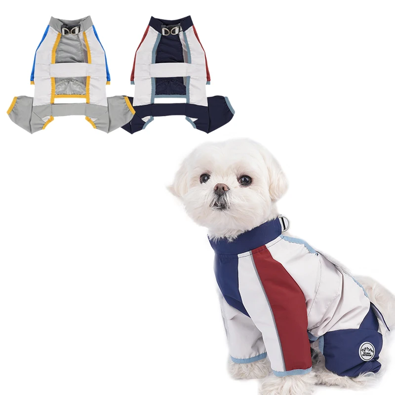 

Teddy Schnauzer Outdoor Dog Waterproof Four-Legged Clothes With Reflective Strap And Traction Buckle for Small &Medium Dog