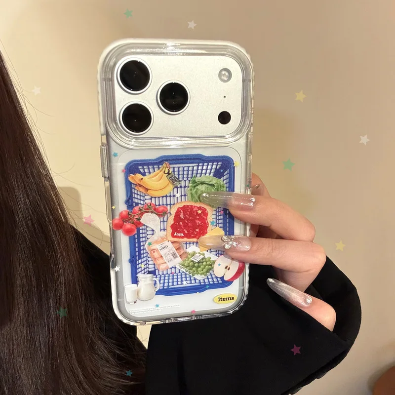 Unique Shopping Basket Pattern Soft TPU Phone Case Drip Glue Craft Shockproof Anti-drop Cover for iPhone 17 Pro Max