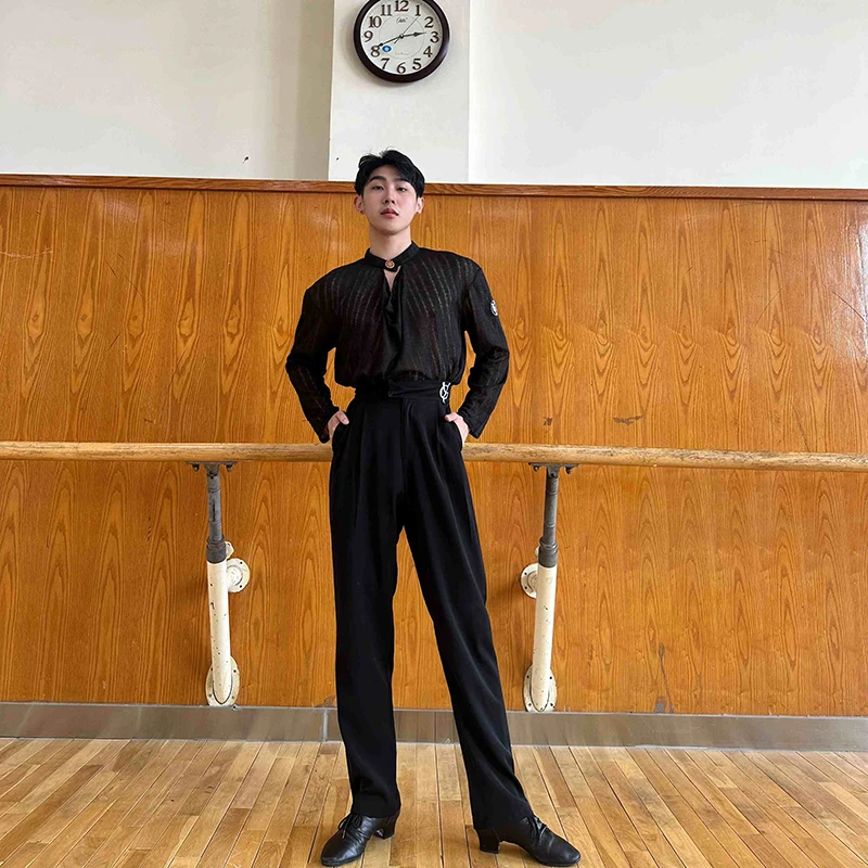 2025 New Latin Dance Pants For Men Chacha Rumba Tango Adult Male Performance Stage Costumes Modern Dance Practice Pants DQS20044