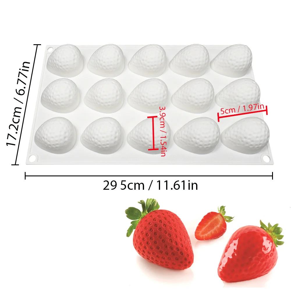 15 cavity 3D Strawberry Design Mousse Cake Mold French Dessert Silicone Mold Chocolate Jelly Baking Tools Cake Decorating Tool