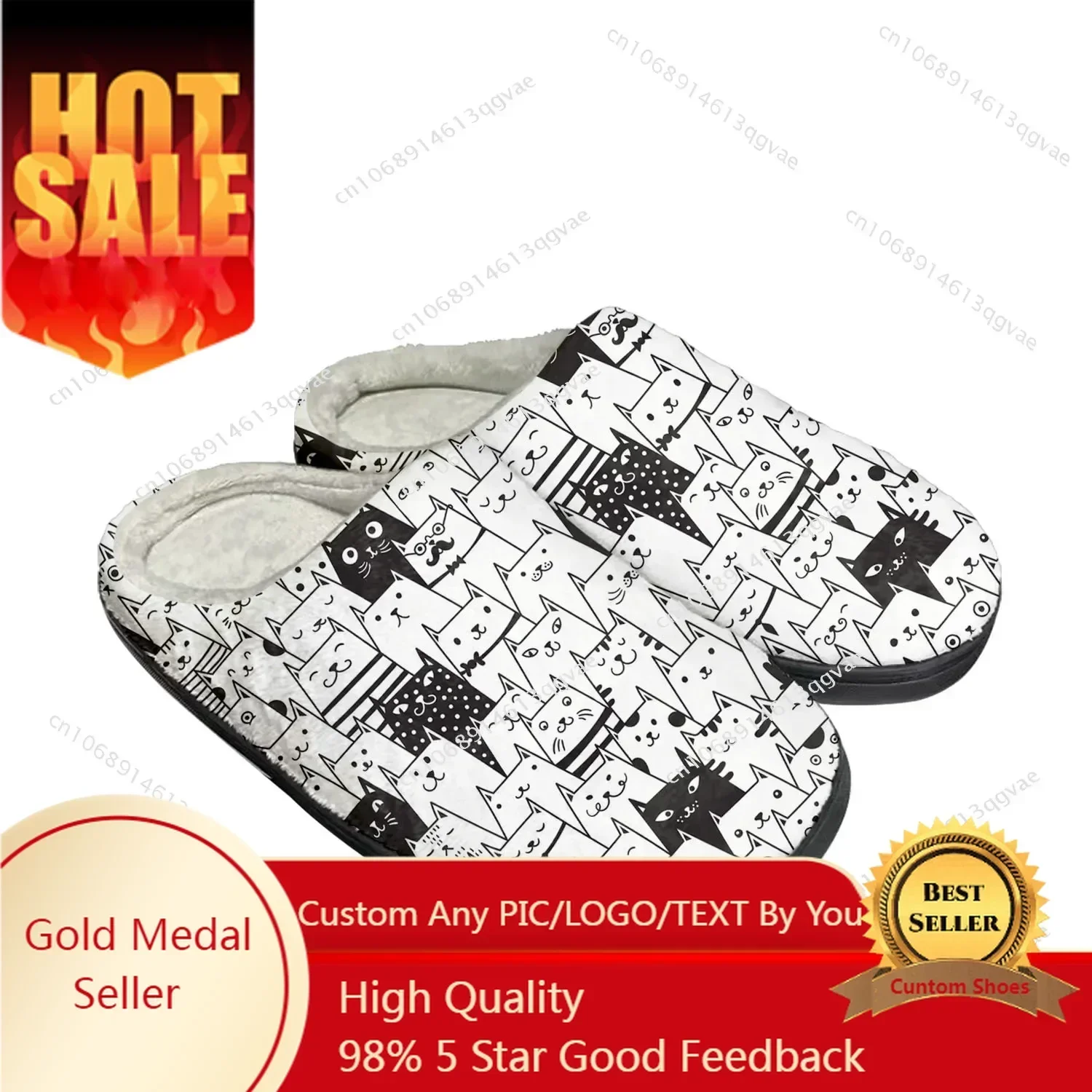 Cute Fat Cat Pet Cat Home Cotton Custom Slippers Mens Womens Sandals Plush Bedroom Casual Keep Warm Shoe Thermal Slipper Black