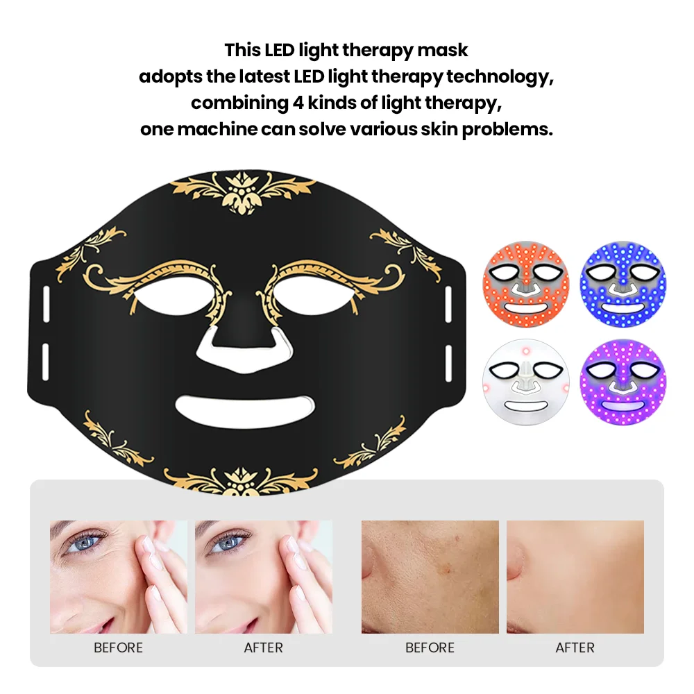 Silicone LED Mask 4 Colors Red Light Therapy Face Mask Skin Rejuvenation Lifting Whitening Home Use Phototherapy Beauty Mask