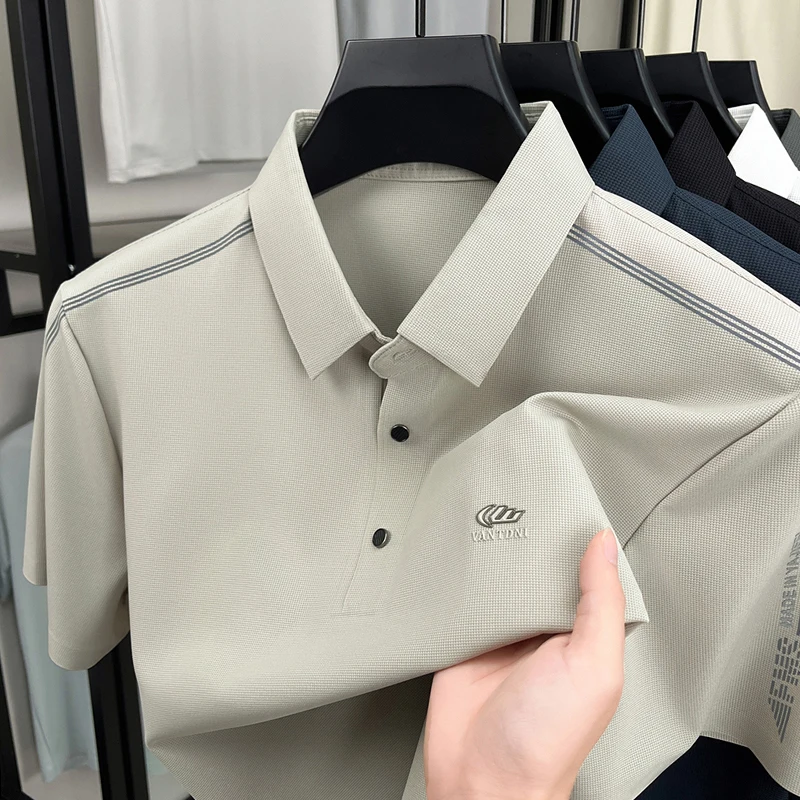 

Tech Stretch Polo Shirt for Men Summer Sportswear Lapel Design Short Sleeve Nylon Quick Dry Lightweight Fitness T-Shirt