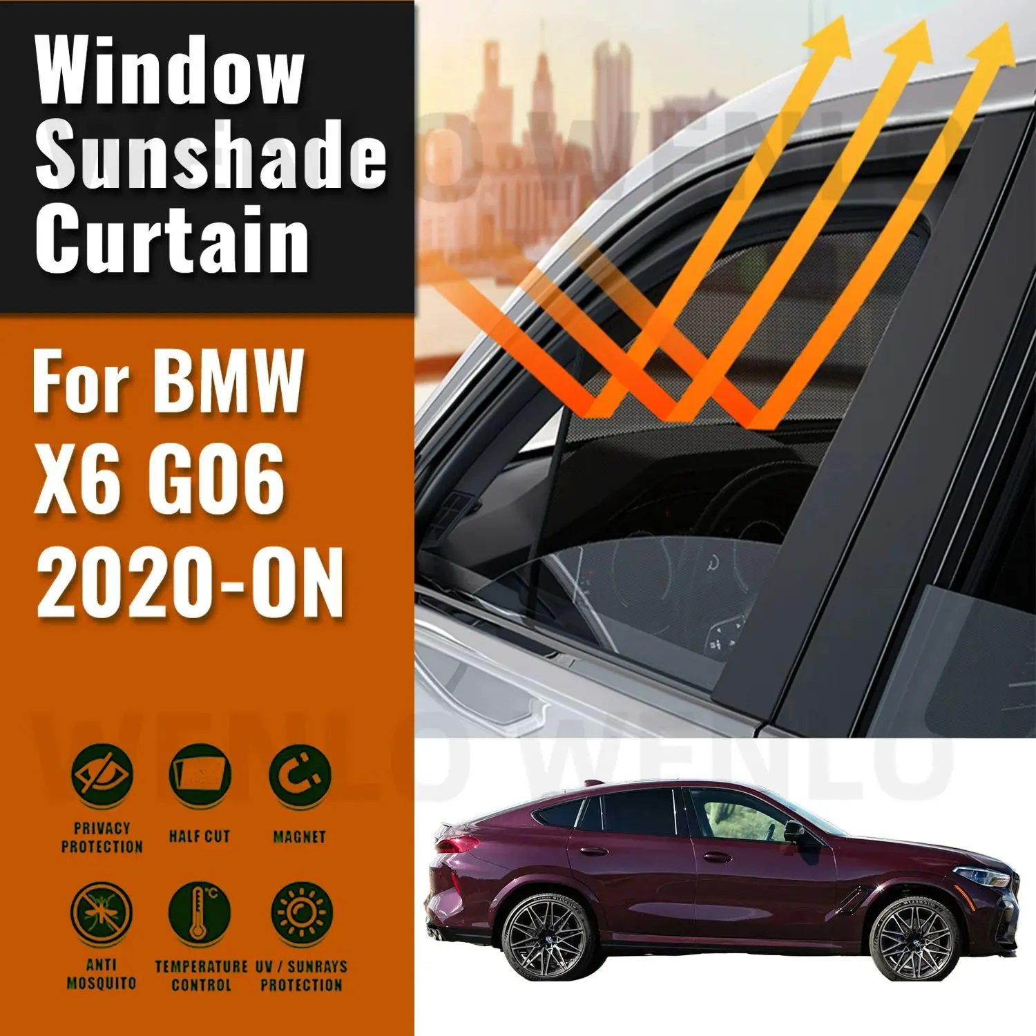 

For BMW X6 G06 2024 2023 2022 2021 2020 Car Sunshade Visor Front Windshield Frame Curtain Baby Rear Side Window Sun Shade Shield