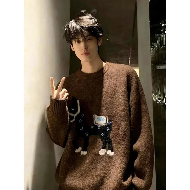 

Men's Autumn Winter Large Size Knitted Sweater 250 Pou round Ne Warm Base Layer Top Cartoon Versatile 3D Ball Design