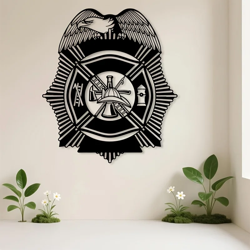 Brand Iron Wall Art Firefighter Maltese Cross Eagle Badge Sculpture Heroic Fire Department Emblem Metal Firehouse Decor Statue