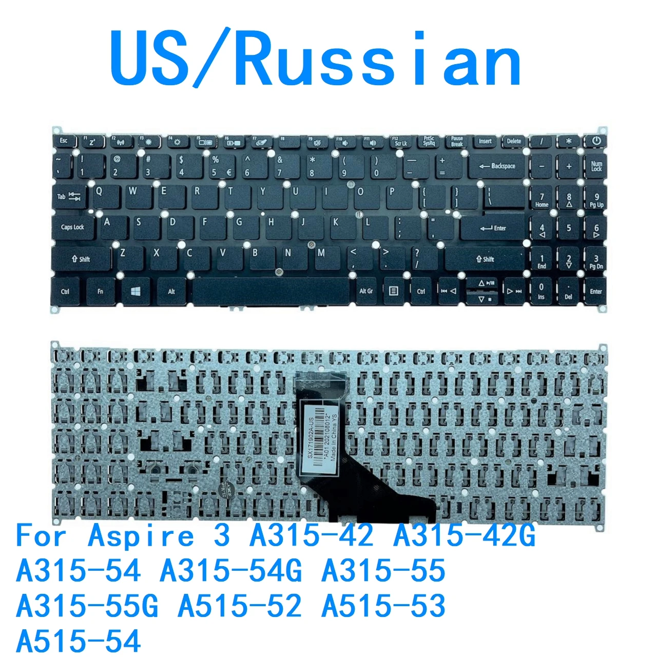 New US Russian Language  Keyboard For Acer Aspire 3 A315-42 A315-42G A315-54 A315-54G A315-55 A315-55G A515-52 A515-53 A515-54