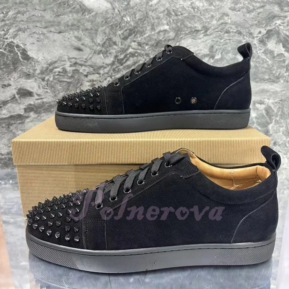 Preto rebites apartamentos sapatos masculinos rendas-up elegante tênis casuais designer resistente ao desgaste luxuoso sapato artesanal sapatos masculinos