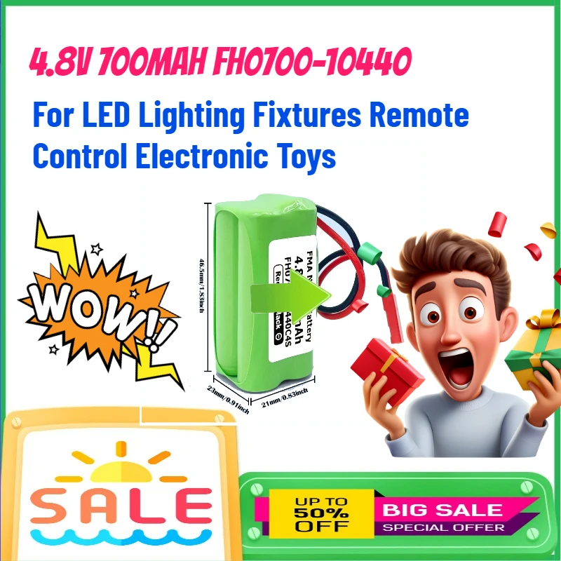 

4.8V 700mAh FH0700-10440 Ni-MH AAA Rechargeable Battery for LED Lighting Fixtures Remote Control Electronic Toys