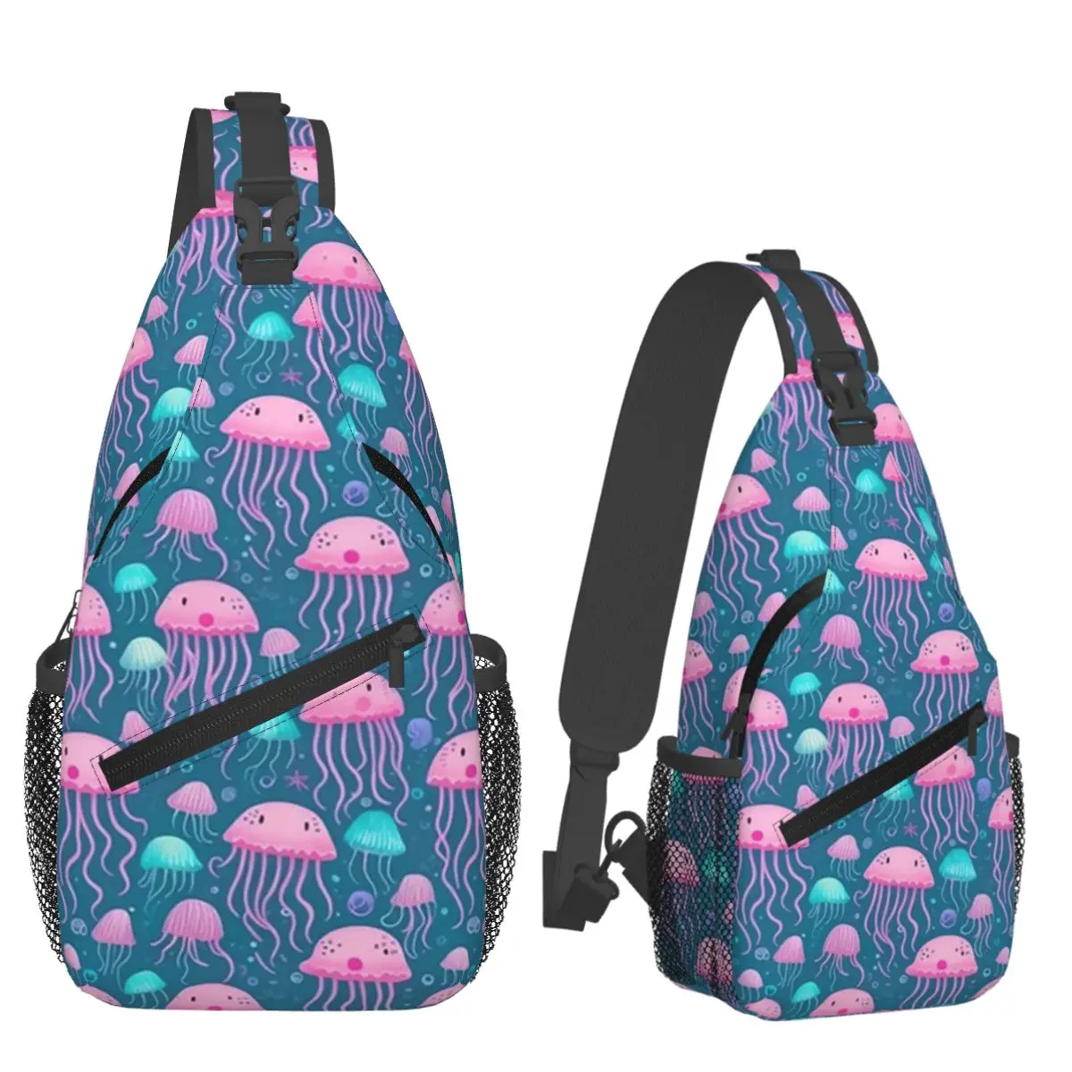 Jellyfish Pattern Elegant Marine Life Design Chest Bag Men Sling Crossbody Backpack Chest Bag Traveling Daypack Shoulder Bag