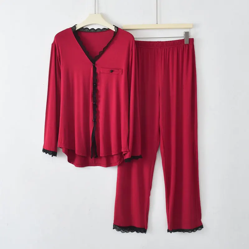 Ensemble de pyjama à manches longues pour femmes, cardigan décontracté, costume de pantalon à neuf points, vêtements de nuit, service à domicile,