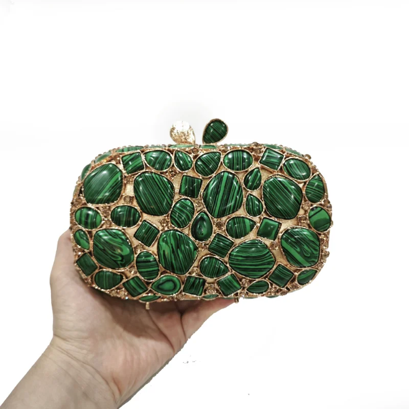 Glass diamond clutch women's bag turquoise hollow diamond dinner bag Stone clutch view 5