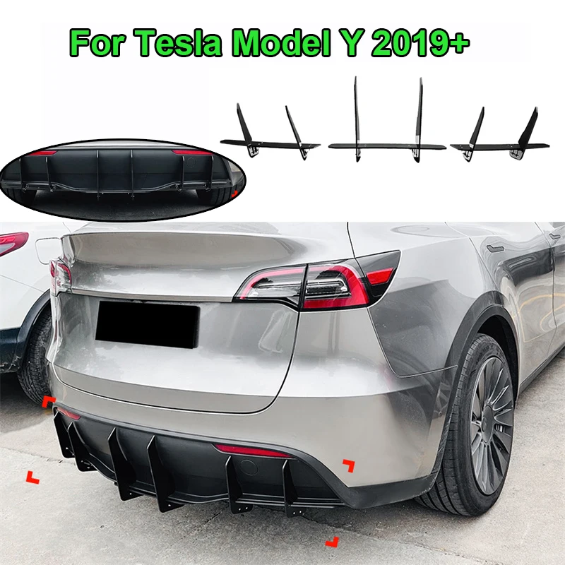 Glossy black Rear Canard Bracket Deflector guard For Tesla Model Y 2019+ Car Rear Bumper Diffuser Spoiler Splitter 2023 2024