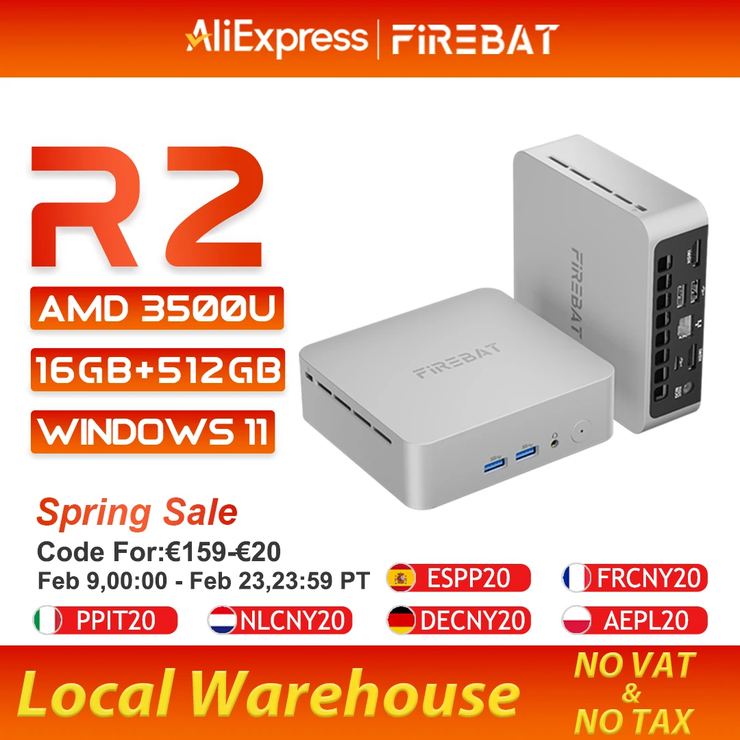 Mini PC FIREBAT R2 AMD Ryzen 5 3500U (supera a N150/N97) 16 GB de RAM 512 GB SSD Windows 11 Miniordenadores de Escritorio Pantalla Dual 4k WIFI5