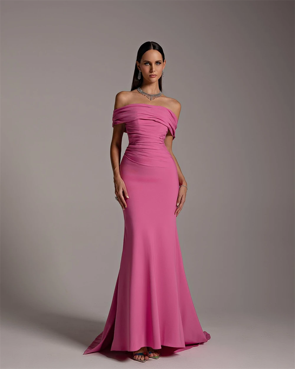 

Customized Mermaid Luxury Jersey Evening Dresses Exquisite Off the Shoulder Prom Dress Court Train Special Occasion Gowns