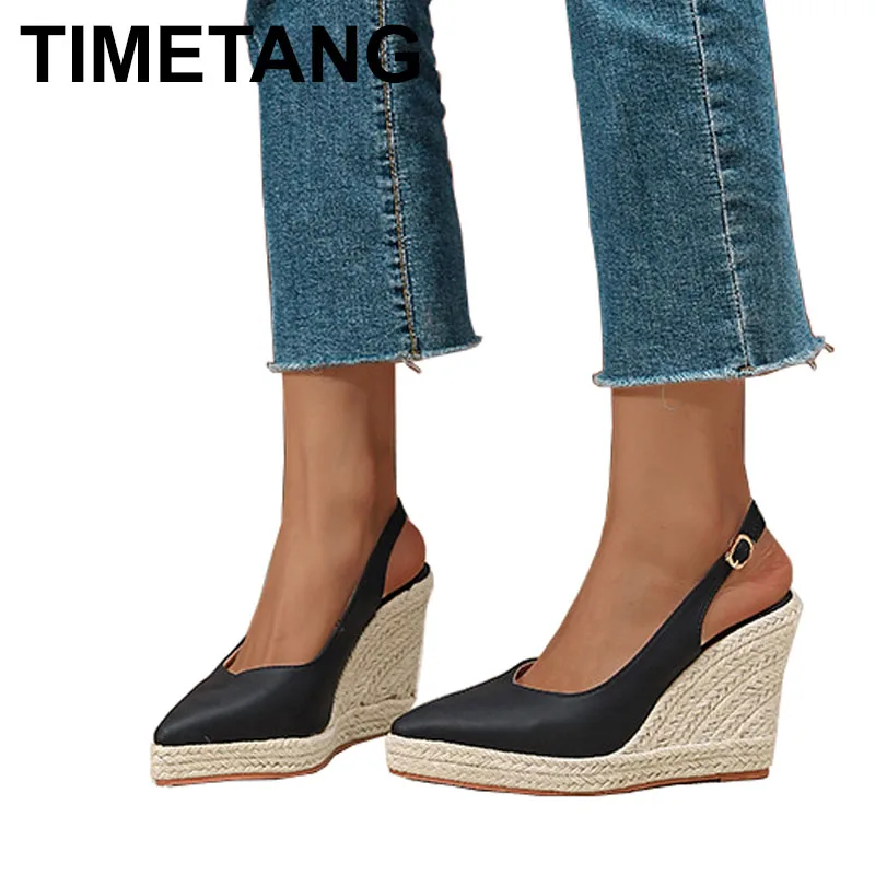 

2025 женские босоножки на остром каблуке, соломенная обувь, сабо на танкетке, большой размер, высокая мода ручной работы, удобная платформа для девочек, пикантные