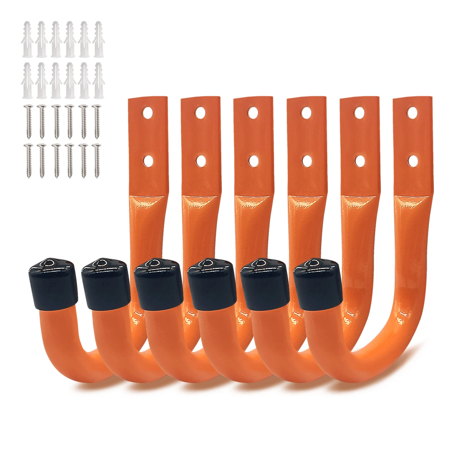 6PCS New Orange Anti-slip Garage Wall Hooks Heavy Duty Metal Utility Hangers for Bicycle Ladders Garden Tools Organizer