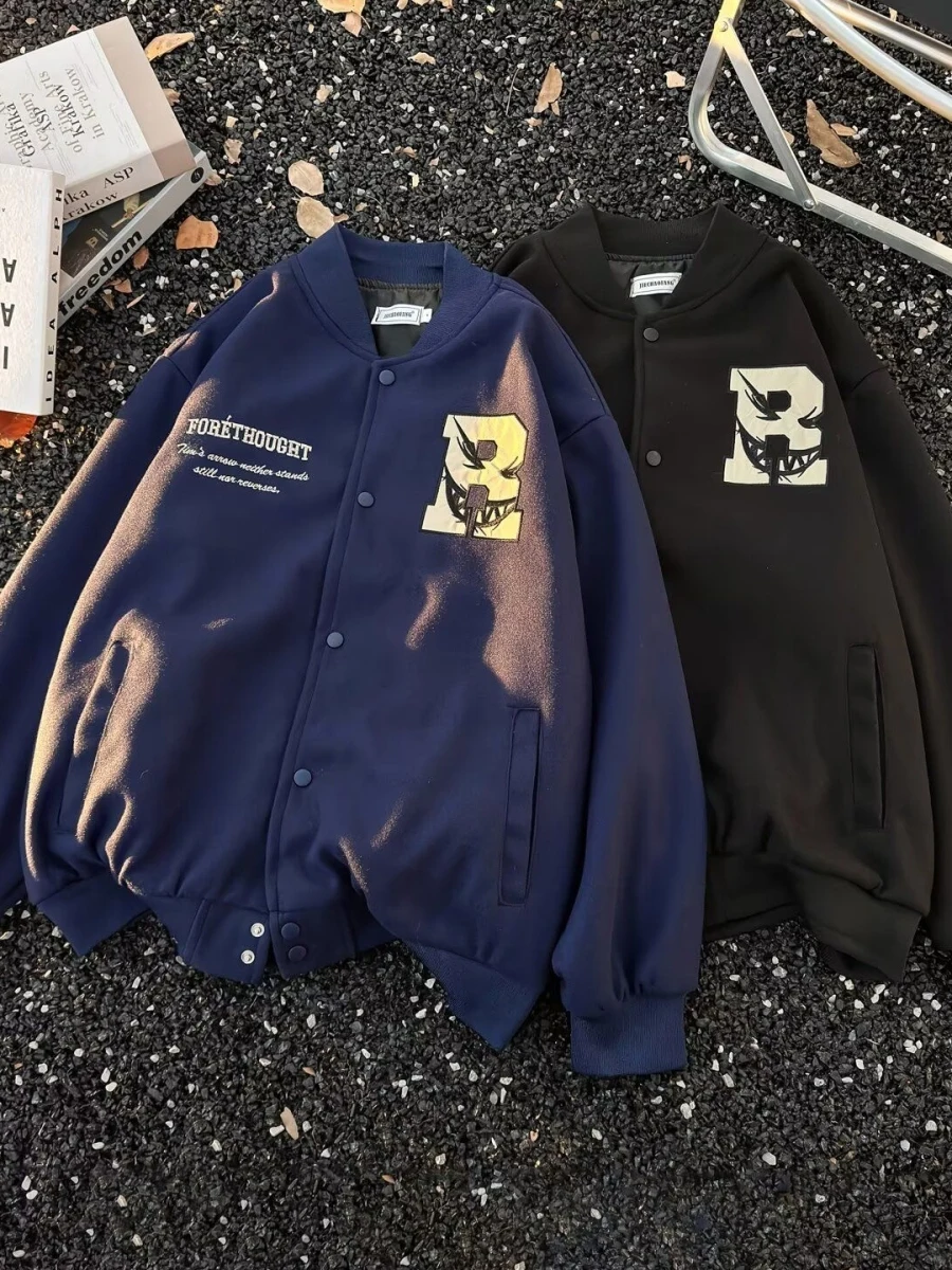 

Американская бейсбольная куртка в стиле ретро для пар, весенне-осенняя, свободного кроя, молодежная, с воротником-стойкой, с длинными рукавами